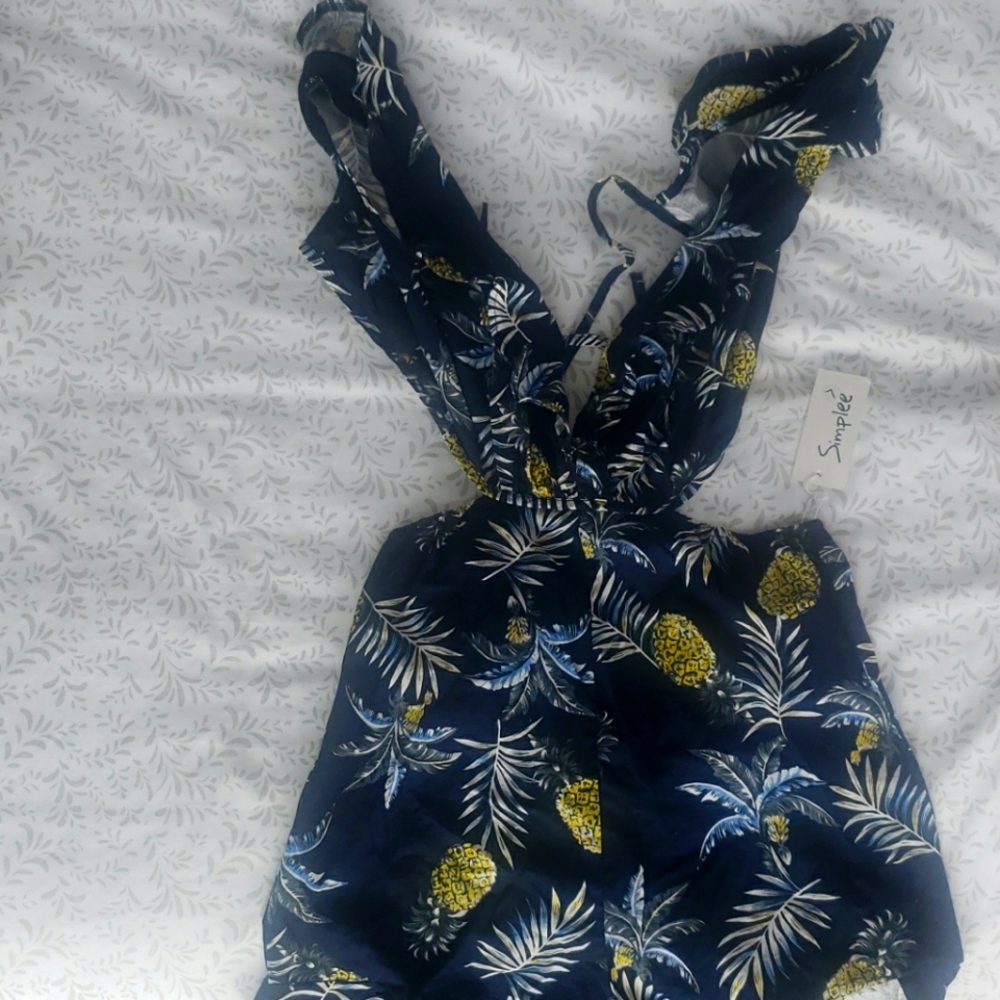 Blue tropical print romper